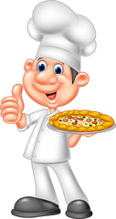 Chef with pizza giving thumbs up