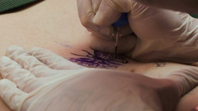 Tattooer work: define tattoo contours on belly