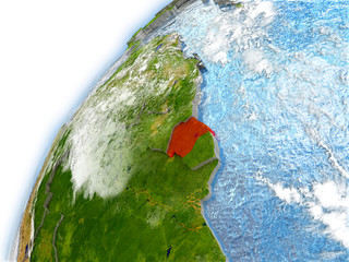Suriname on model of planet Earth