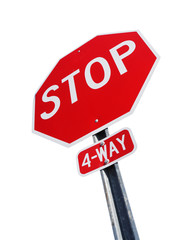 4 way stop sign isolated on white background