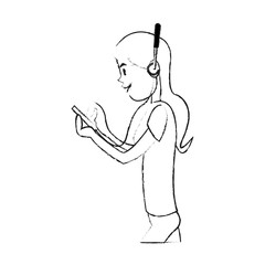 girl using phone with headphones icon image vector illustration design 