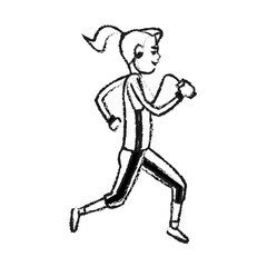 Obraz premium girl running with phone and headphones icon image vector illustration design 