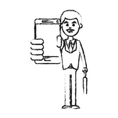 businessman using phone icon image vector illustration design 