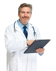 Doctor with tablet computer.