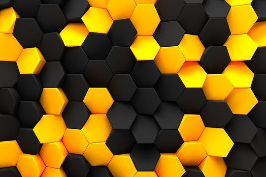 abstract hexagon black bee hive modern technology background 3d render