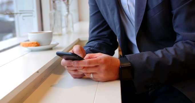 Businessman using mobile phone in caf&Atilde;&copy;