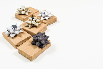 Holiday wrapped gifts with bows