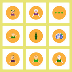 Collection of stylish vector icons in colorful circles body stroke