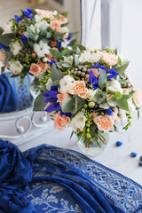 bridal bouquet with roses and cotton