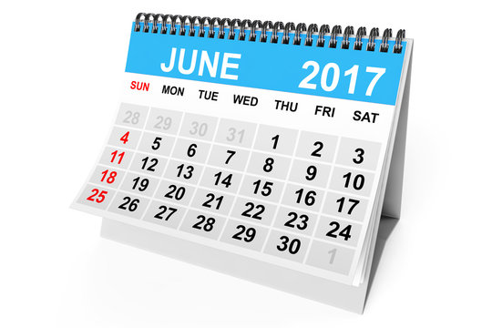 Calendar June 2017. 3d Rendering