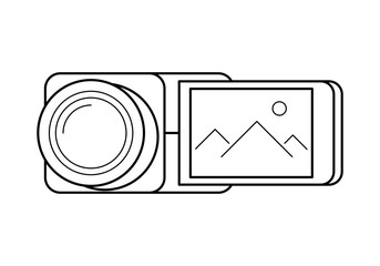 Video camera line art, simple gadget icon for web application, outline vector pictogram isolated on a white background, professional video production picture