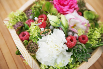  wedding rings. background rings with flowers