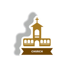 stylish icon in paper sticker style building church