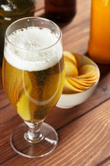 Glass of beer and beer bottle