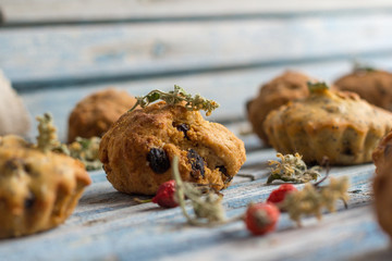 Fresh homemade delicious carrot muffins with raisins