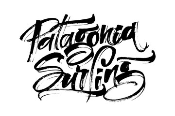 Patagonia Surfing. Modern Calligraphy Hand Lettering for Serigraphy Print