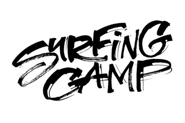 Surfing Camp. Modern Calligraphy Hand Lettering for Serigraphy Print