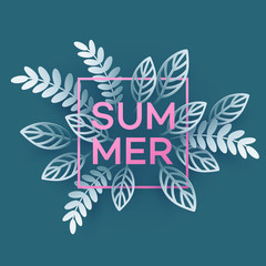 Obraz premium Summer Tropical Leaf. Paper cut style. Vector illustration
