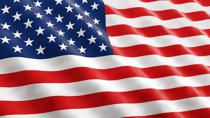 American flag waving in the wind. 3D illustration, close-up