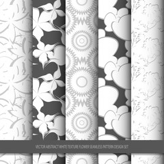Vector abstract white texture flower seamless pattern design set
