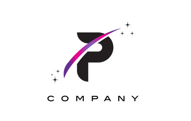 P Black Letter Logo Design with Purple Magenta Swoosh