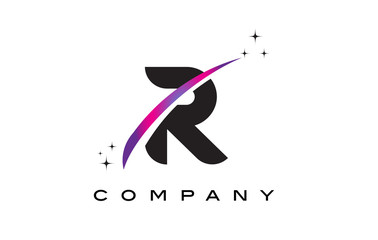R Black Letter Logo Design with Purple Magenta Swoosh