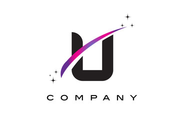 Fototapeta premium U Black Letter Logo Design with Purple Magenta Swoosh