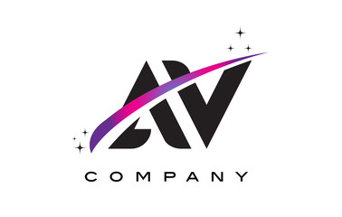 AV A V Black Letter Logo Design with Purple Magenta Swoosh - obrazy, fototapety, plakaty