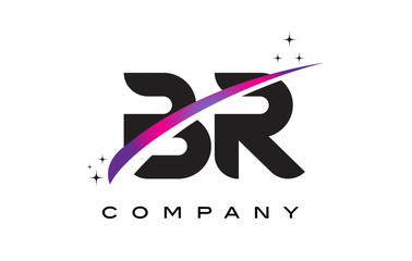 BR B R Black Letter Logo Design with Purple Magenta Swoosh - obrazy, fototapety, plakaty