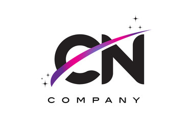 CN C N Black Letter Logo Design with Purple Magenta Swoosh