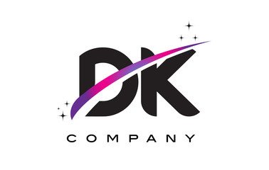 DK D K Black Letter Logo Design with Purple Magenta Swoosh