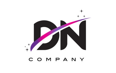 DN D N Black Letter Logo Design with Purple Magenta Swoosh