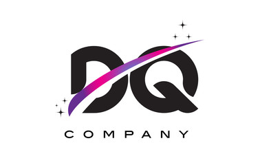DQ D Q Black Letter Logo Design with Purple Magenta Swoosh