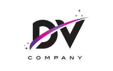 DV D V Black Letter Logo Design with Purple Magenta Swoosh