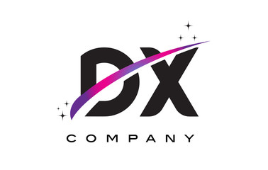 DX D X Black Letter Logo Design with Purple Magenta Swoosh