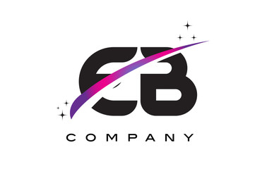 EB E B Black Letter Logo Design with Purple Magenta Swoosh