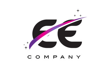 EE E E Black Letter Logo Design with Purple Magenta Swoosh