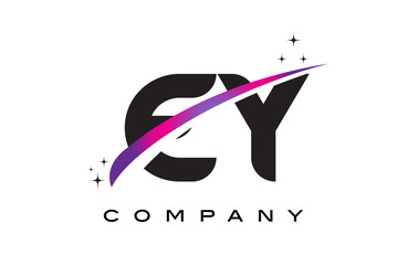 EY E Y Black Letter Logo Design with Purple Magenta Swoosh