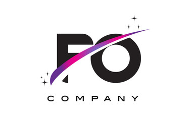 FO F O Black Letter Logo Design with Purple Magenta Swoosh