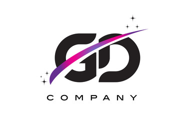 GD G D Black Letter Logo Design with Purple Magenta Swoosh