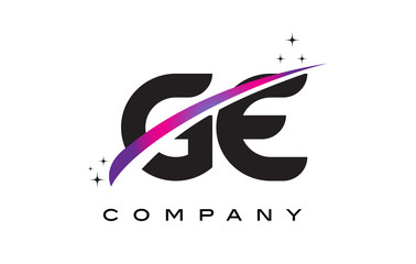 GE G E Black Letter Logo Design with Purple Magenta Swoosh