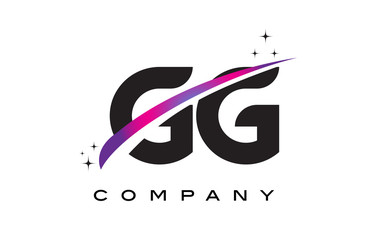 GG G G Black Letter Logo Design with Purple Magenta Swoosh