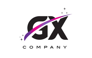 GX G X Black Letter Logo Design with Purple Magenta Swoosh