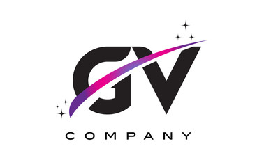 GV G V Black Letter Logo Design with Purple Magenta Swoosh