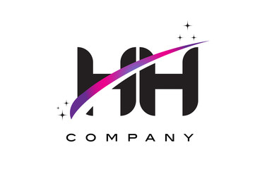 HH H H Black Letter Logo Design with Purple Magenta Swoosh