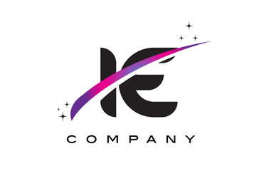 IE I E Black Letter Logo Design with Purple Magenta Swoosh