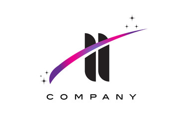 II I I Black Letter Logo Design with Purple Magenta Swoosh