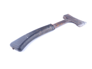 Old rusty ax on a white background