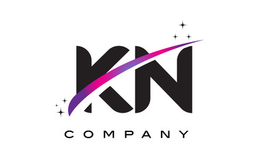 KN K N Black Letter Logo Design with Purple Magenta Swoosh