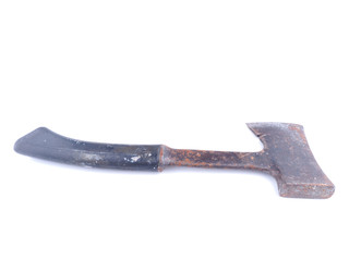 Old rusty ax on a white background